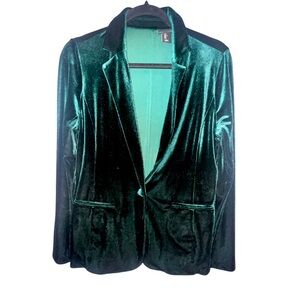 Tahari Blazer Single Button Closure Velvet Velour Green Lightweight Size Large